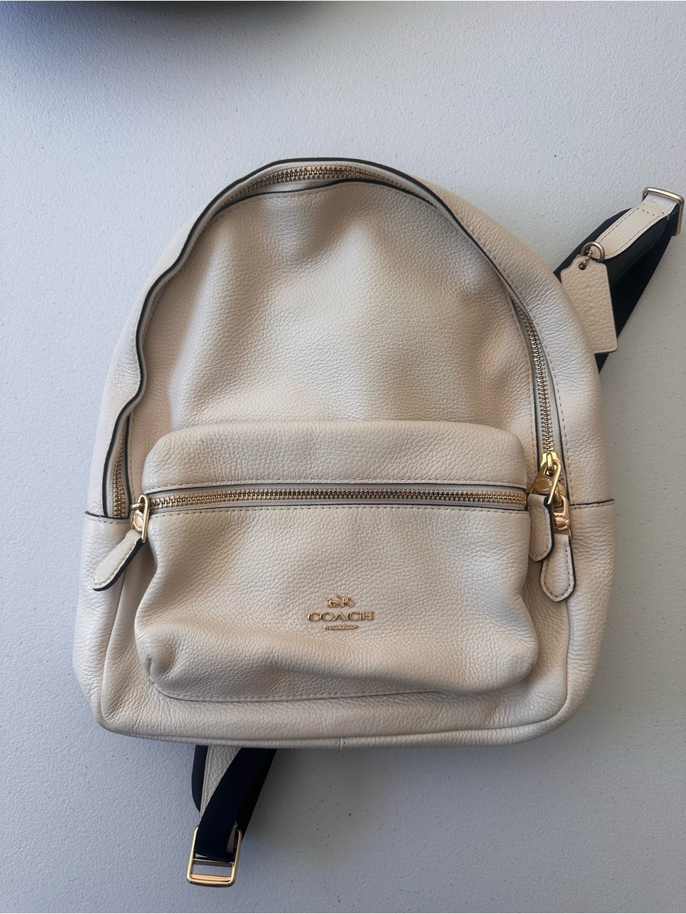 Coach Cream Pebbled Leather Backpack with Gold Hardware